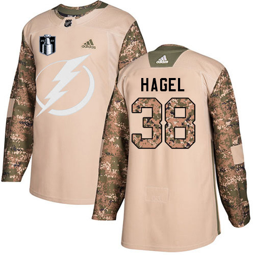 Adidas Tampa Bay Lightning #38 Brandon Hagel Camo Authentic 2022 Stanley Cup Final Patch Veterans Day Stitched Youth NHL Jersey Youth