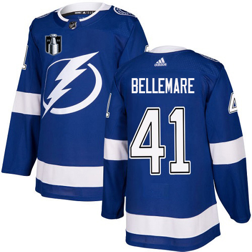 Adidas Tampa Bay Lightning #41 Pierre-Edouard Bellemare Blue 2022 Stanley Cup Final Patch Home Authentic Stitched Youth NHL Jersey Youth