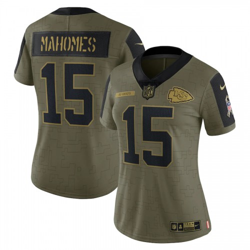 Kansas City Kansas City Chiefs #15 Patrick Mahomes Olive Nike Women’s 2021 Salute To Service Limited Player Jersey Womens