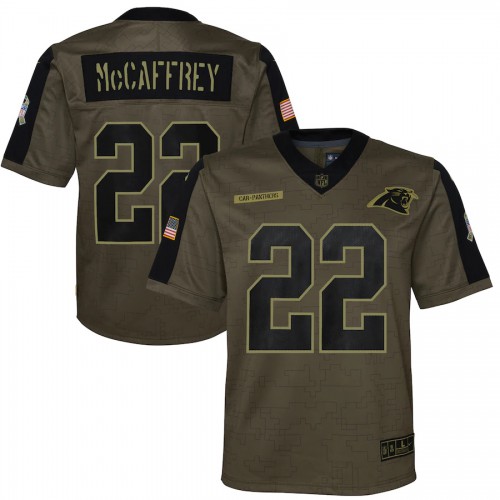 Carolina Carolina Panthers #22 Christian McCaffrey Olive Nike Youth 2021 Salute To Service Game Jersey Youth