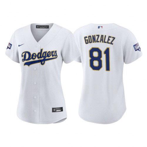Los Angeles Los Angeles Dodgers #81 Victor Gonzalez Women’s Nike 2021 Gold Program World Series Champions MLB Jersey Whtie Womens