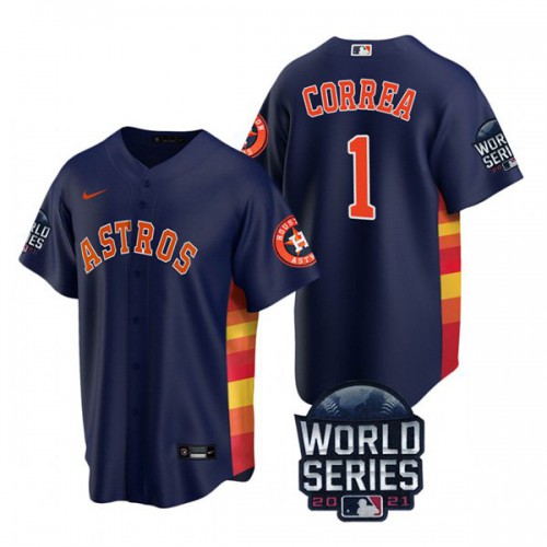Houston Houston Astros #1 Carlos Correa Youth Nike 150th Anniversary 2021 World Series Authentic MLB Jersey – Navy Youth
