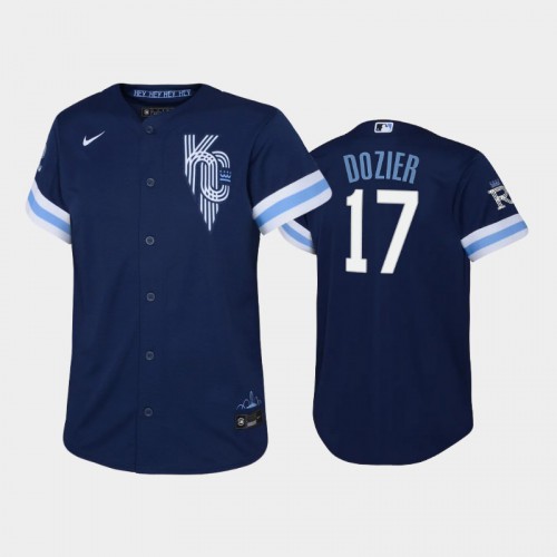 Kansas City Kansas City Royals #17 Hunter Dozier Youth Replica 2022 City Connect Navy Jersey Youth