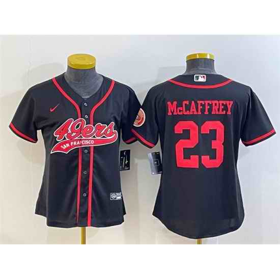 Women San Francisco 49ers #23 Christian McCaffrey Black With Patch Cool Base Stitched Baseball Jersey