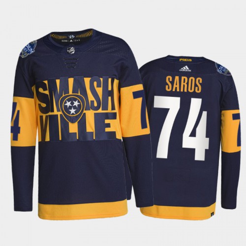 Adidas Nashville Predators #74 Juuse Saros Men’s 2022 Stadium Series Authentic NHL Jersey – Navy Men’s