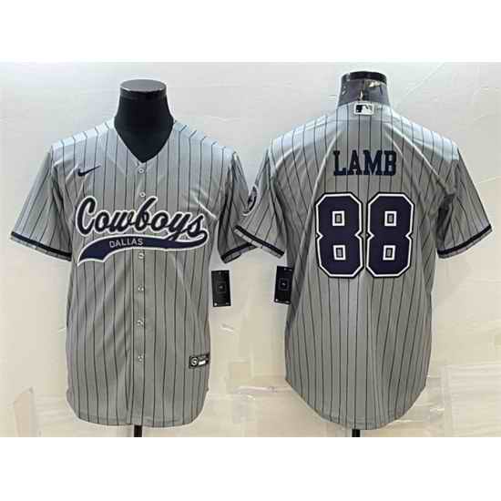 Men Dallas Cowboys #88 CeeDee Lamb Grey With Patch Cool Base Stitched Baseball Jersey
