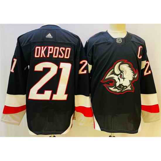 Men Buffalo Sabres #21 Kyle Okposo 2022 23 Black Stitched Jersey