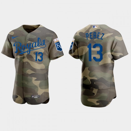 Kansas City Kansas City Royals #13 Salvador Perez Men’s Nike 2021 Armed Forces Day Authentic MLB Jersey -Camo Men’s