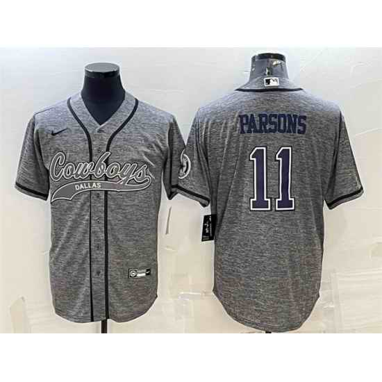 Men Dallas Cowboys #11 Micah Parsons Grey With Patch Cool Base Stitched Baseball JerseyS