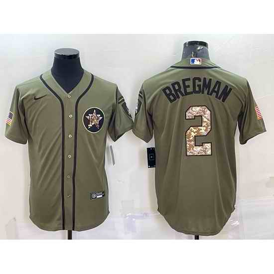 Men Houston Astros #2 Alex Bregman Olive Salute To Service Cool Base Stitched Jersey