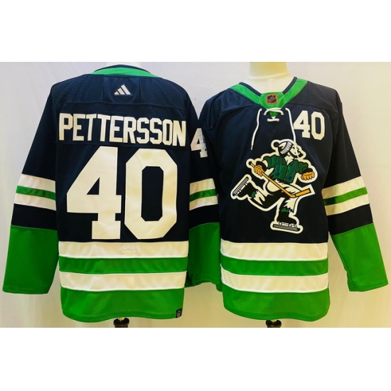 Men Vancouver Canucks #40 Elias Pettersson Navy 2022 Reverse Retro Stitched Jersey