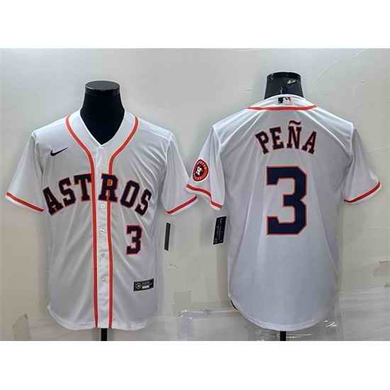 Men Houston Astros #3 Jeremy Pena White With Patch Cool Base Stitched Jersey