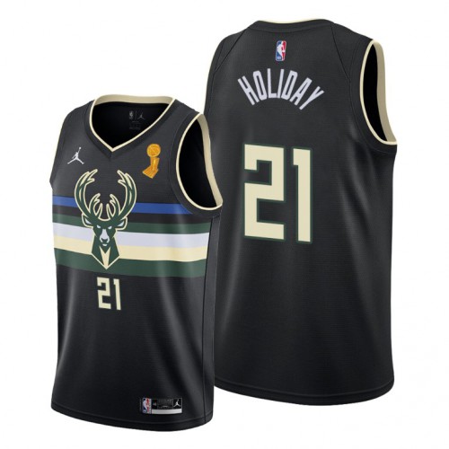 Milwaukee Milwaukee Bucks #21 Jrue Holiday Women’s 2021 NBA Finals Champions Swingman Statement Edition Jersey Black Womens