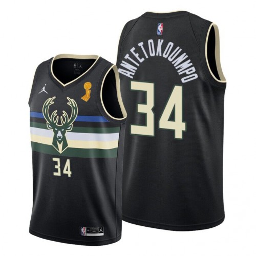 Milwaukee Milwaukee Bucks #34 Giannis Antetokounmpo Women’s 2021 NBA Finals Champions Swingman Statement Edition Jersey Black Womens