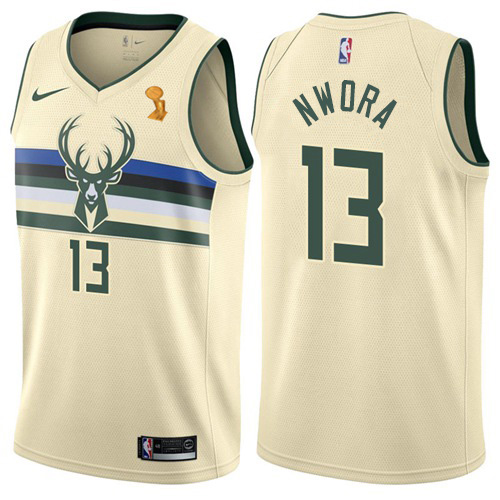 Nike Milwaukee Bucks #13 Jordan Nwora Women’s 2021 NBA Finals Champions Swingman City Edition Jersey Cream Womens