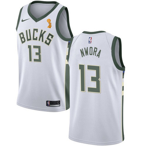 Nike Milwaukee Bucks #13 Jordan Nwora Women’s 2021 NBA Finals Champions Swingman Association Edition Jersey White Womens