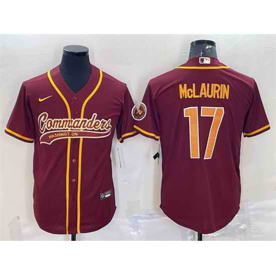 Men Washington Commanders #17 Terry McLaurin Burgundy With Patch Cool Base Stitched Baseball Jersey