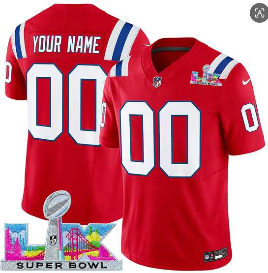 Mens New England Patriots Active Player Custom Red 2025 F.U.S.E. Super Bowl LX Patch Vapor Limited Stitched Jersey