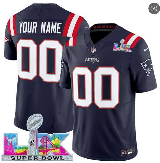 Mens New England Patriots Active Player Custom Navy 2025 F.U.S.E. Super Bowl LX Patch Vapor Limited Stitched Jersey