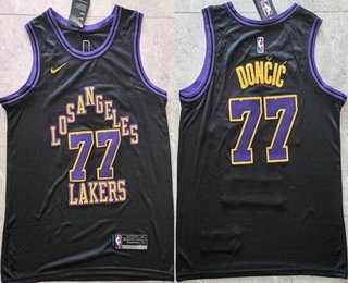 Mens Los Angeles Lakers #77 Luka Doncic Black 2025 City Swingman Jersey