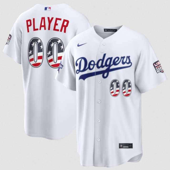 Mens Los Angeles Dodgers Active Player Custom White 2026 All-Star Edition Stars & Stripes & USA 250 Fourth of July Home Stadium Stitched Baseball Jersey