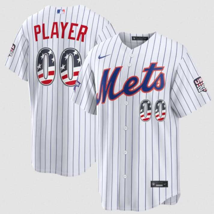 Mens New York Mets Active Player Custom White 2026 All-Star Edition Stars & Stripes & USA 250 Fourth of July Home Stadium Stitched Baseball Jersey