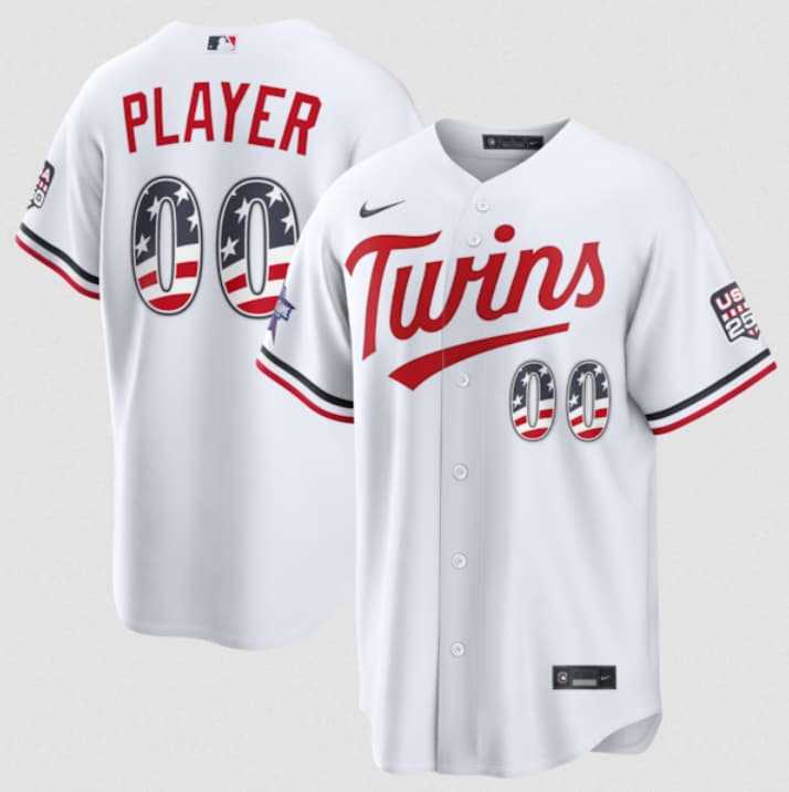 Mens Minnesota Twins Active Player Custom White 2026 All-Star Edition Stars & Stripes & USA 250 Fourth of July Home Stadium Stitched Baseball Jersey