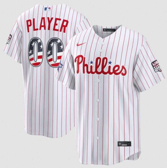 Mens Philadelphia Phillies Active Player Custom White 2026 All-Star Edition Stars & Stripes & USA 250 Fourth of July Home Stadium Stitched Baseball Jersey