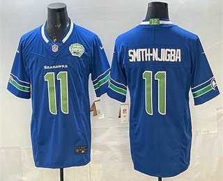 Mens Seattle Seahawks #11 Jaxon Smith-Njigba Royal FUSE 2025 NFC West Champions Patch Limited Stitched Jersey