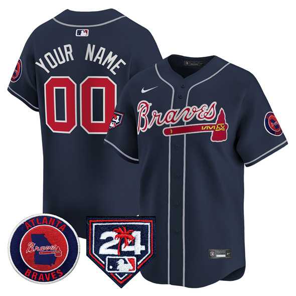 Mens Atlanta Braves Customized Navy 2024 Spring Training Patch Limited Stitched Baseball Jersey