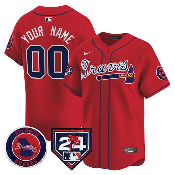 Mens Atlanta Braves Customized Red 2024 Spring Training Patch Limited Stitched Baseball Jersey