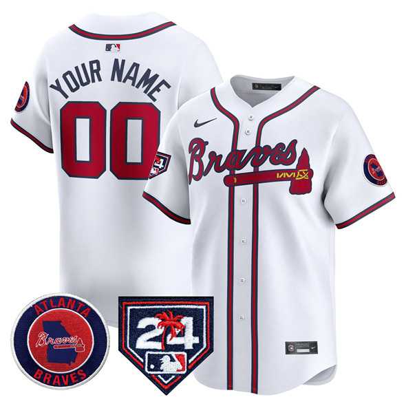Mens Atlanta Braves Customized White 2024 Spring Training Patch Limited Stitched Baseball Jersey