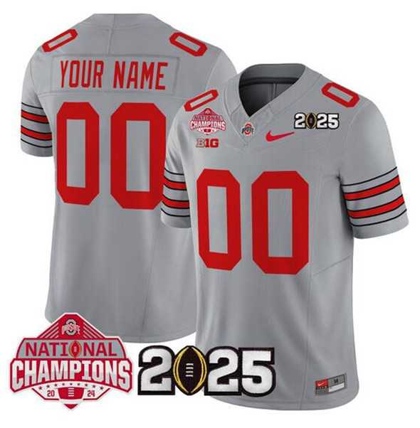 Mens Ohio State Buckeyes Active Player Custom Gray 2025 CFP Final With National Champions Patch F.U.S.E. Vapor Limited Stitched Jersey