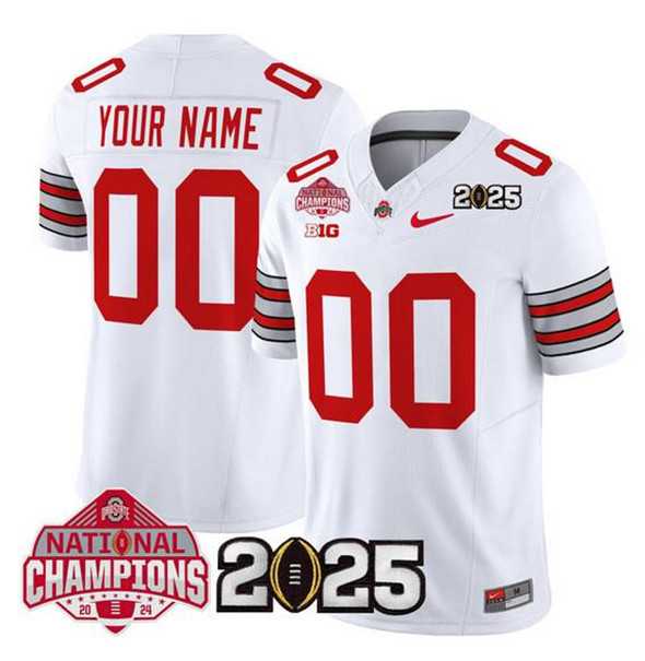 Mens Ohio State Buckeyes Active Player Custom White 2025 CFP Final With National Champions Patch F.U.S.E. Vapor Limited Stitched Jersey