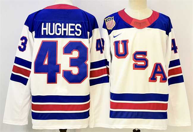 Mens USA #43 Quinn Hughes White 2025-2026 Stitched Jersey