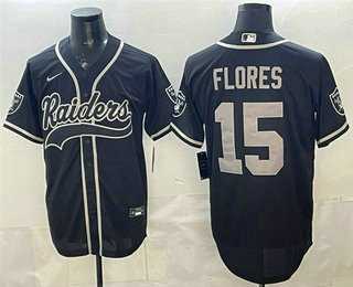 Mens Las Vegas Raiders #15 Tom Flores Black Cool Base Stitched Baseball Stitched Jersey