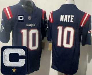 Mens New England Patriots #10 Drake Maye Limited Navy Captain Patch FUSE Vapor Stitched Jersey