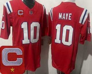 Mens New England Patriots #10 Drake Maye Limited Red Captain Patch FUSE Vapor Stitched Jersey