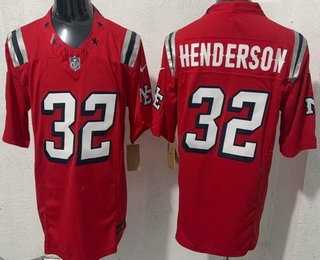 Mens New England Patriots #32 TreVeyon Henderson Limited Red Rivalries FUSE Vapor Stitched Jersey