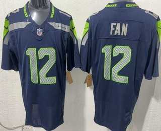 Mens Seattle Seahawks #12 Fan Limited Navy FUSE Vapor Stitched Jersey