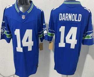Mens Seattle Seahawks #14 Sam Darnold Limited Blue FUSE Vapor Stitched Jersey