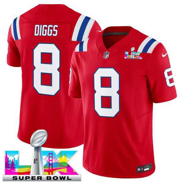 Mens New England Patriots #8 Stefon Diggs Red 2025 F.U.S.E. Super Bowl LX Patch Vapor Limited Stitched Jersey