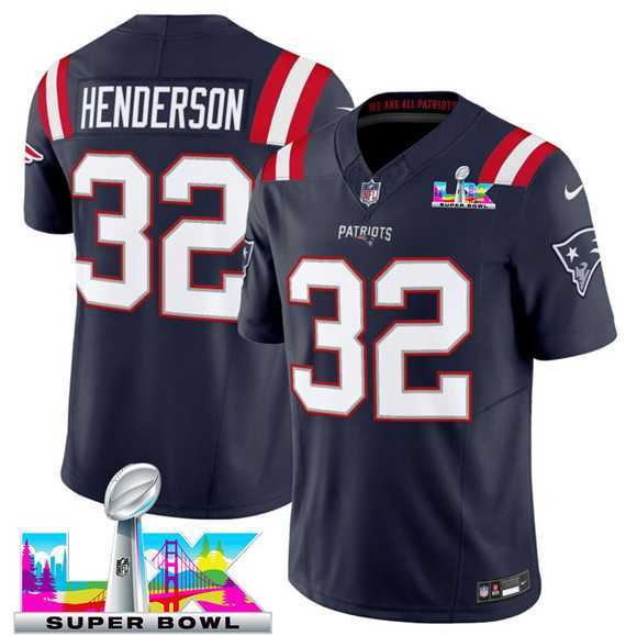 Mens New England Patriots #32 TreVeyon Henderson Navy 2025 F.U.S.E. Super Bowl LX Patch Limited Stitched Jersey