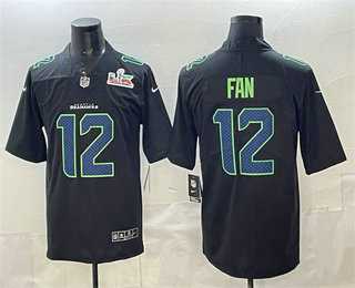 Mens Seattle Seahawks #12 Fan Limited Black Super Bowl LX Fashion Vapor Jersey