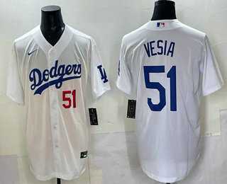 Mens Los Angeles Dodgers #51 Alex Vesia White Stitched Cool Base Nike Jersey