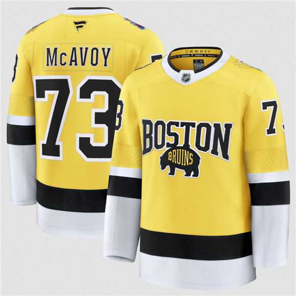 Mens Boston Bruins #73 Charlie McAvoy Gold 2026 Stadium Series Stitched Jersey Dzhi