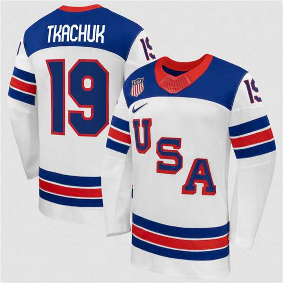 Mens USA #19 Matthew Tkachuk White 2026 Stitched Jersey Dzhi