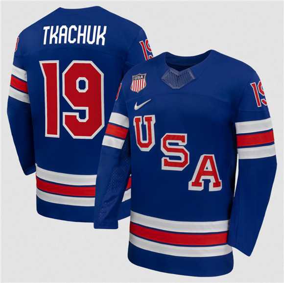 Mens USA #19 Matthew Tkachuk Royal 2026 Stitched Jersey Dzhi