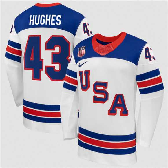 Mens USA #43 Quinn Hughes White 2026 Stitched Jersey Dzhi