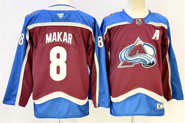 Mens Colorado Avalanche #8 Cale Makar Burgundy 2024-25 With A Patch Stitched Jersey